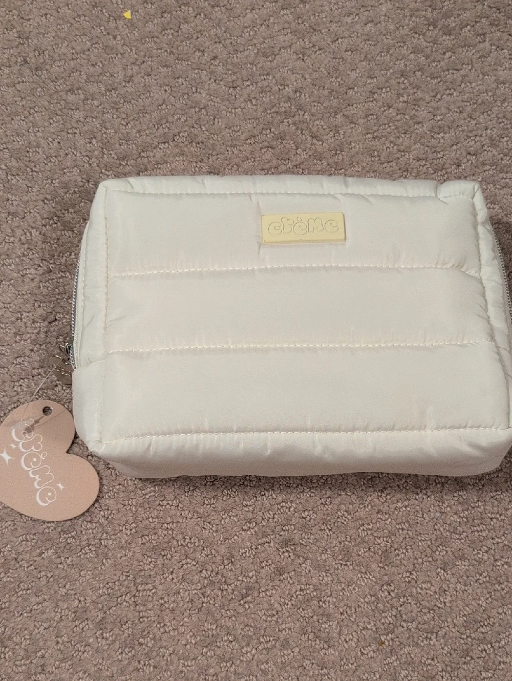 Crème Quilted Cosmetic Pouch — Cream
